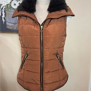 H&M Tan Puffer Vest with Black Collar